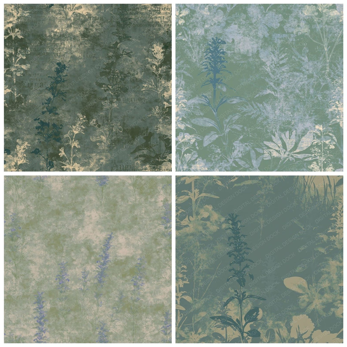 Bugle Flower Woodland Green Gentian Blue Bone Digital Paper Pack (DDD017890)