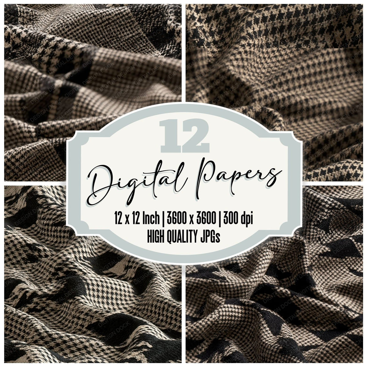 Houndstooth Wool Oatmeal Coal Black Cream Seamless Digital Paper Pack (DDD017933)
