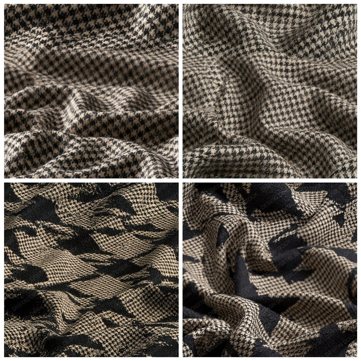 Houndstooth Wool Oatmeal Coal Black Cream Seamless Digital Paper Pack (DDD017933)
