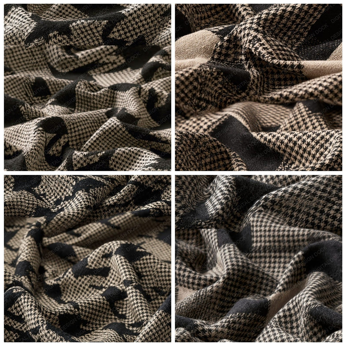Houndstooth Wool Oatmeal Coal Black Cream Seamless Digital Paper Pack (DDD017933)