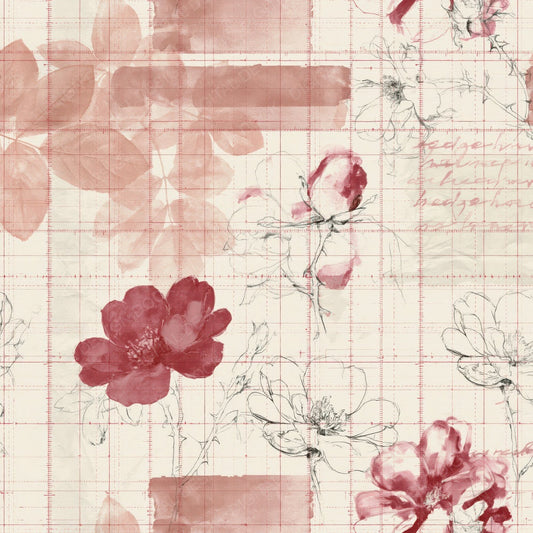 Single Pattern Studio Wild Rose Bone Wild Rose Pink Rose Leaf digital paper shown full size