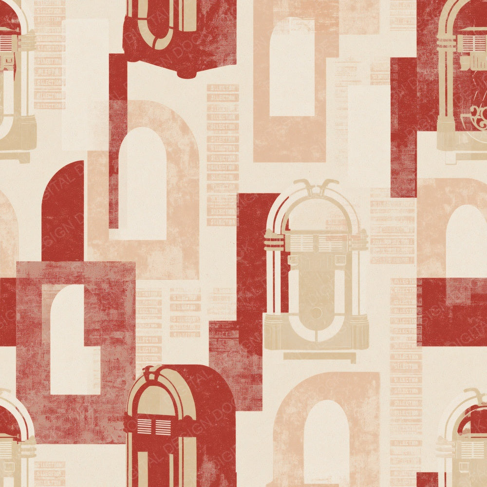 Vintage Jukebox Diner Cream Cherry Red Chrome Digital Paper Pack (DDD017942)