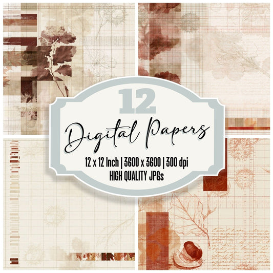 Pattern Studio Chestnut Burr Bone Chestnut Russet Autumn Leaf digital paper pack cover showing four of the 12 papers