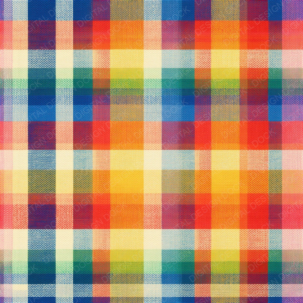 Rainbow Gingham Check Cream Tomato Yellow Cobalt Grass Seamless Digital Paper Pack (DDD017956)