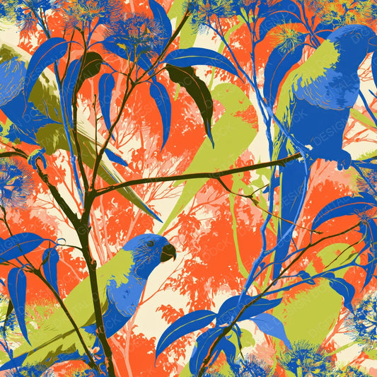 Single Rainbow Lorikeet Bird Sunlit Cream Cobalt Citrus Sunset digital paper shown full size