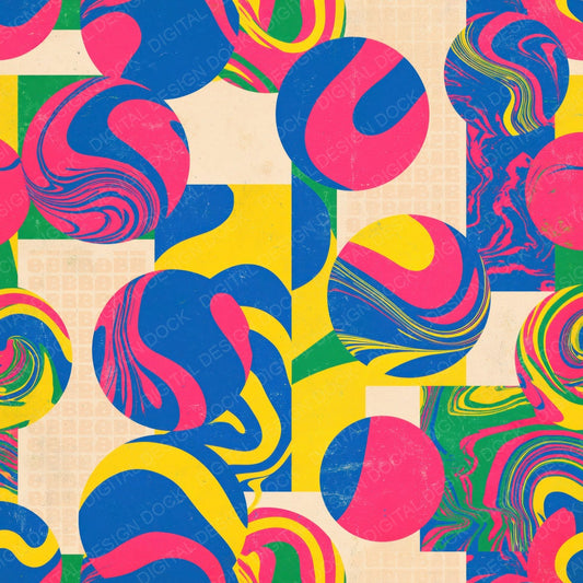 Single Rainbow Bouncy Ball Schoolyard Cream Fuchsia Cobalt Sunshine Grass digital paper shown full size