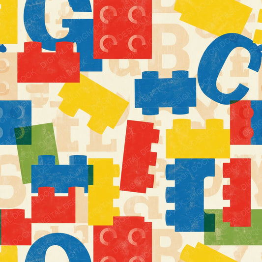 Single Rainbow Toy Bricks Playroom Cream Tomato Cobalt Sunshine Grass digital paper shown full size