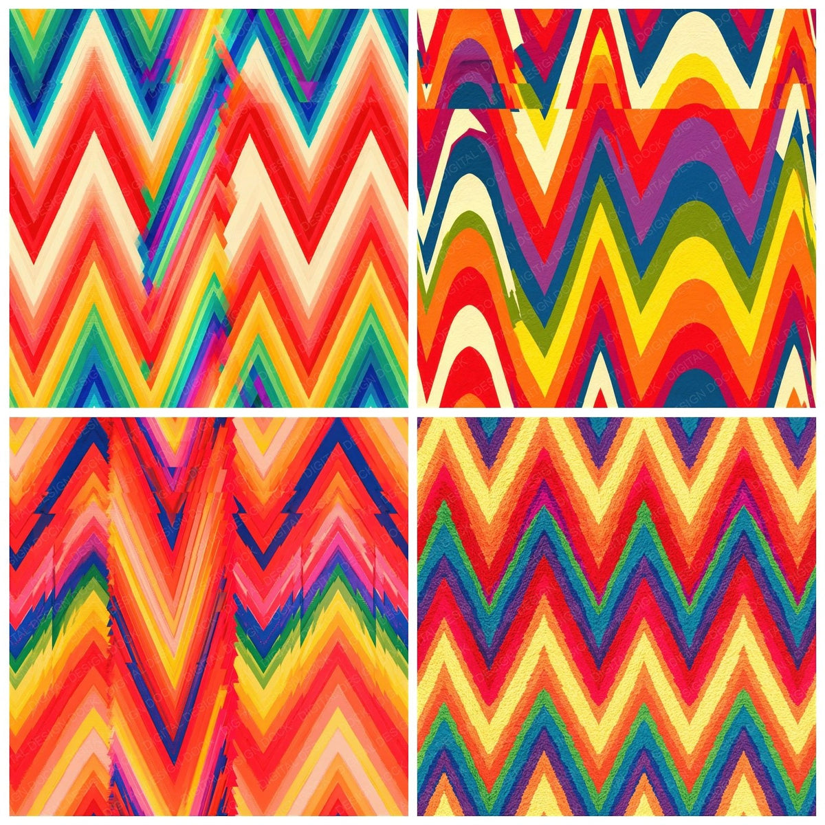 Rainbow Chevron Zigzag Cream Cherry Sunset Sunshine Grass Cobalt Purple Seamless Digital Paper Pack (DDD017994)
