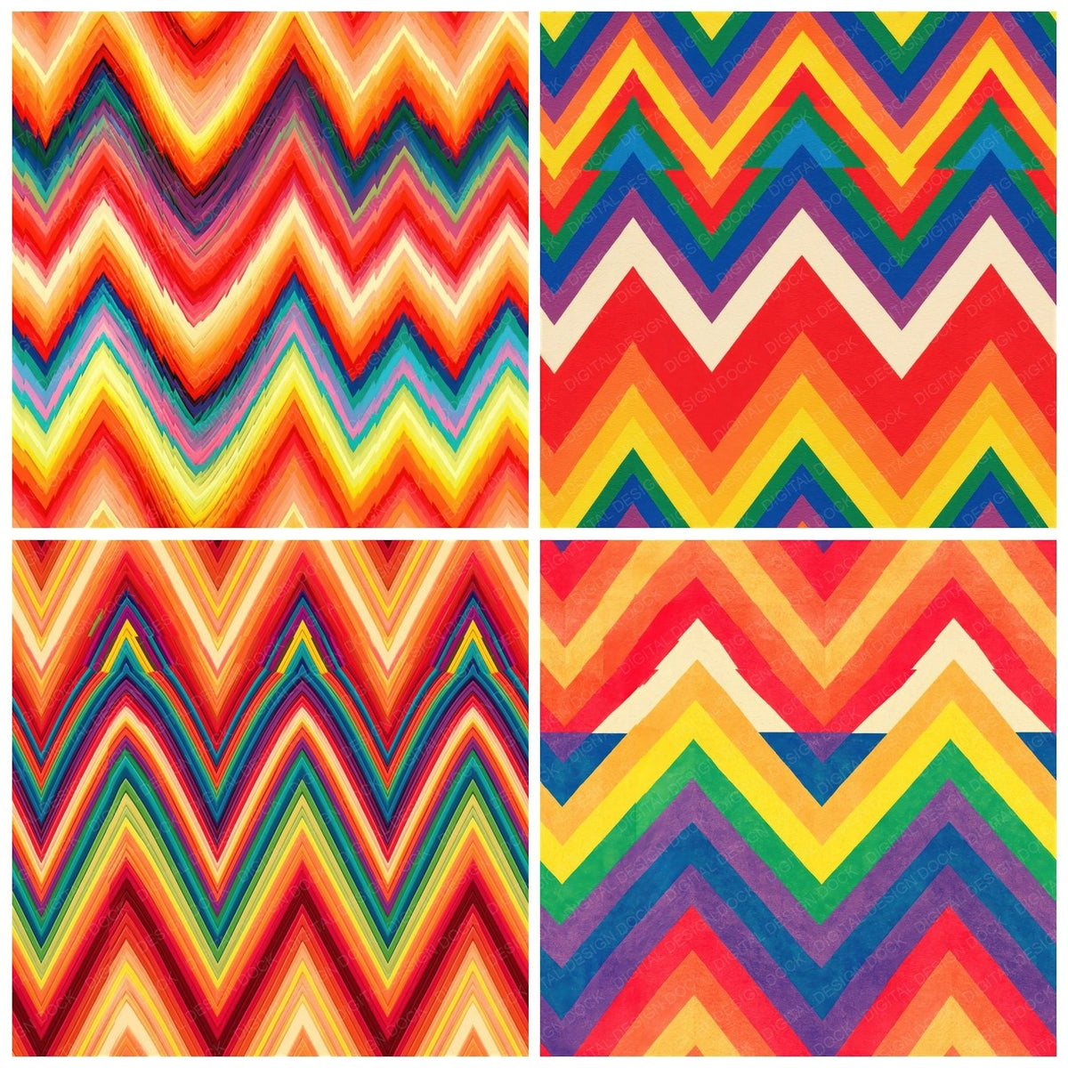 Rainbow Chevron Zigzag Cream Cherry Sunset Sunshine Grass Cobalt Purple Seamless Digital Paper Pack (DDD017994)