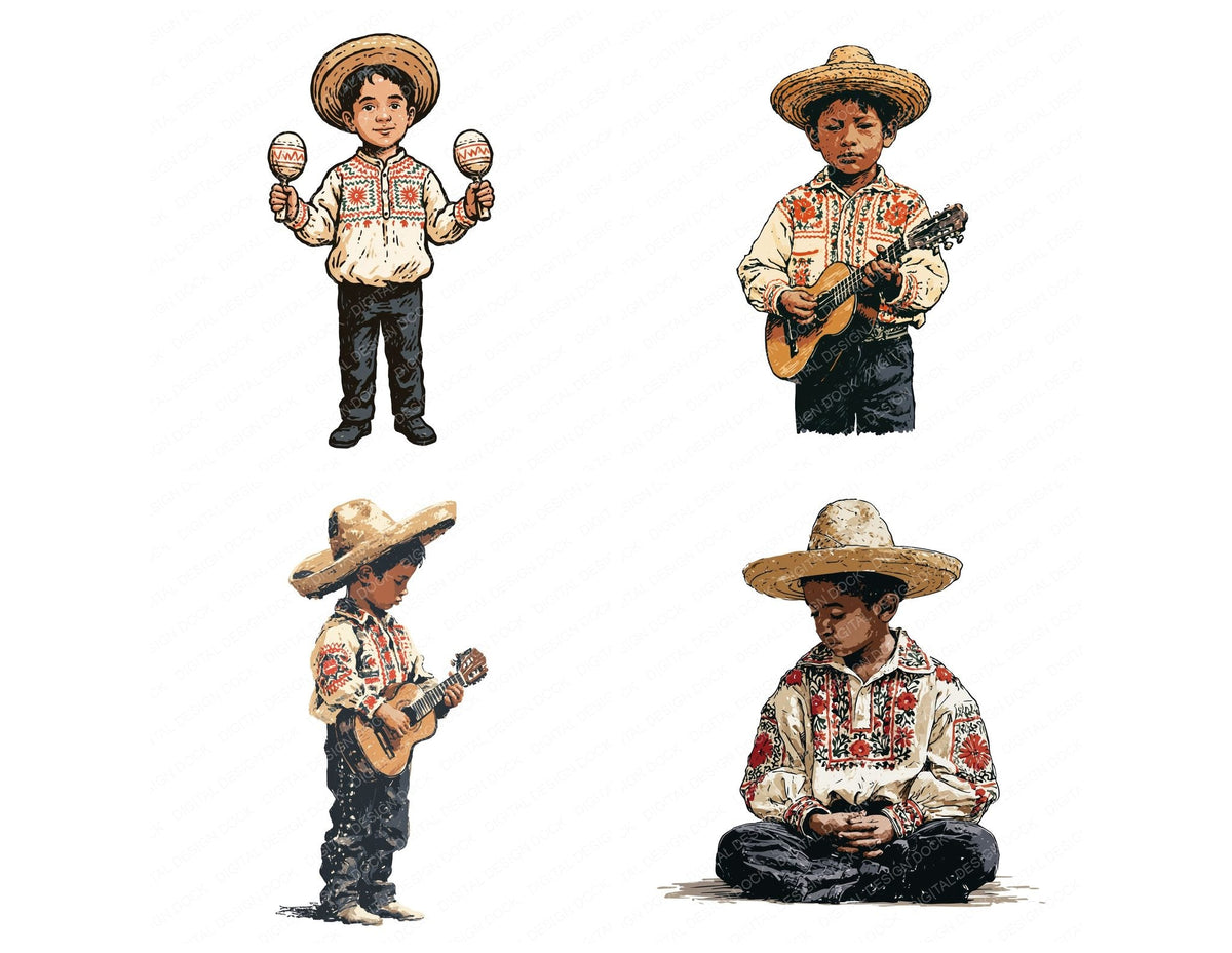 Stylised Mexican Boy Traditional Clipart Set (DDD018020)