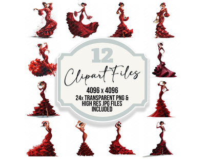 Stylised Spanish Flamenco Dancer clipart set cover showing the designs and file details