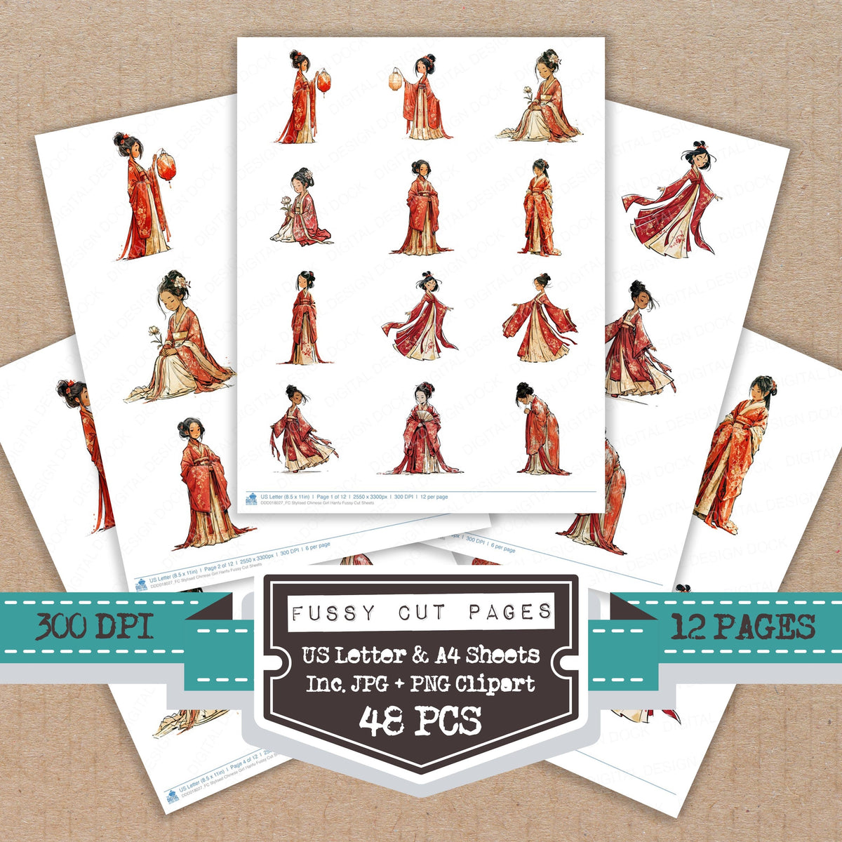 Stylised Chinese Girl Hanfu Fussy Cut Sheets (DDD018027)