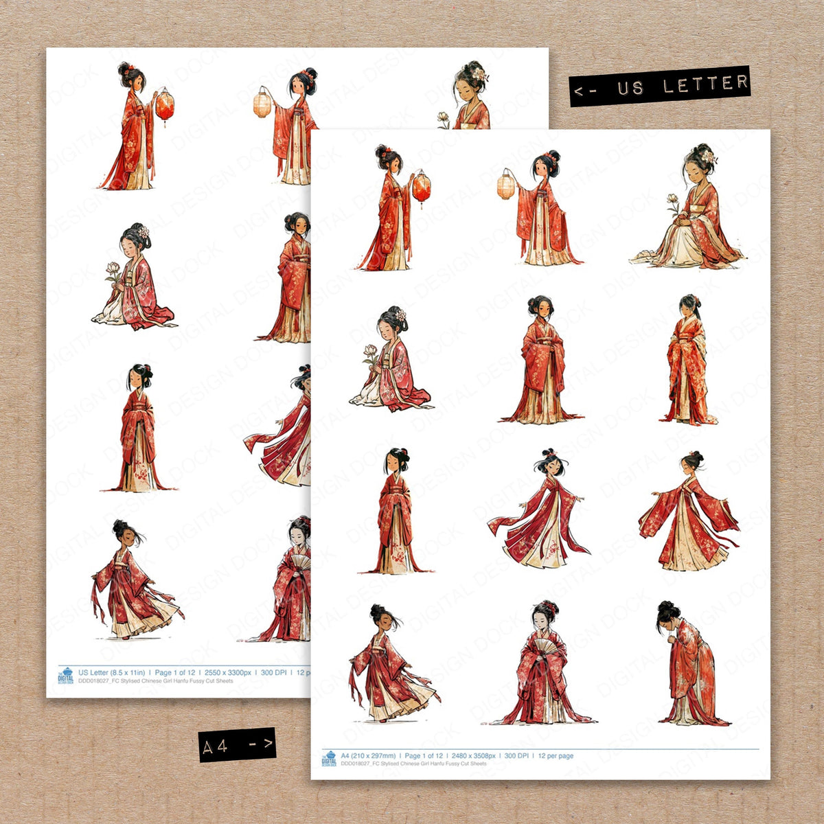Stylised Chinese Girl Hanfu Fussy Cut Sheets (DDD018027)