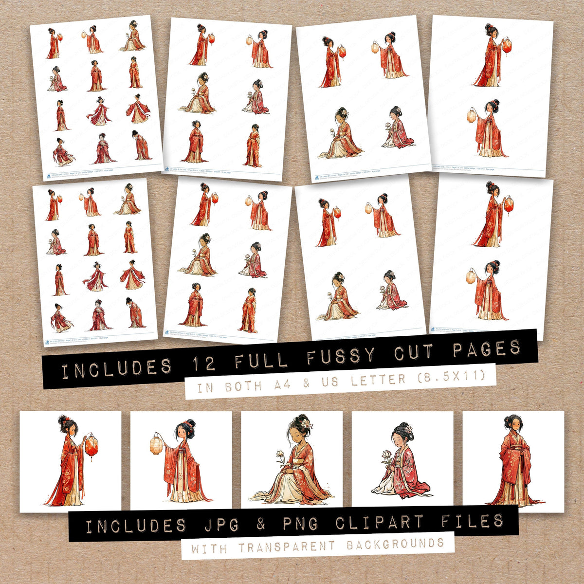 Stylised Chinese Girl Hanfu Fussy Cut Sheets (DDD018027)