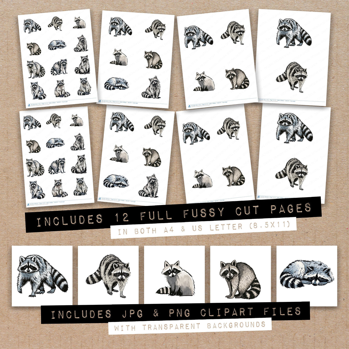 Stylised Raccoon Fussy Cut Sheets (DDD018041)