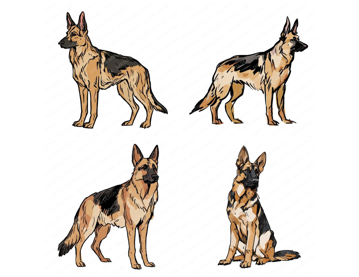 German Shepherd Watercolour Dog Clipart Set (DDD018051)