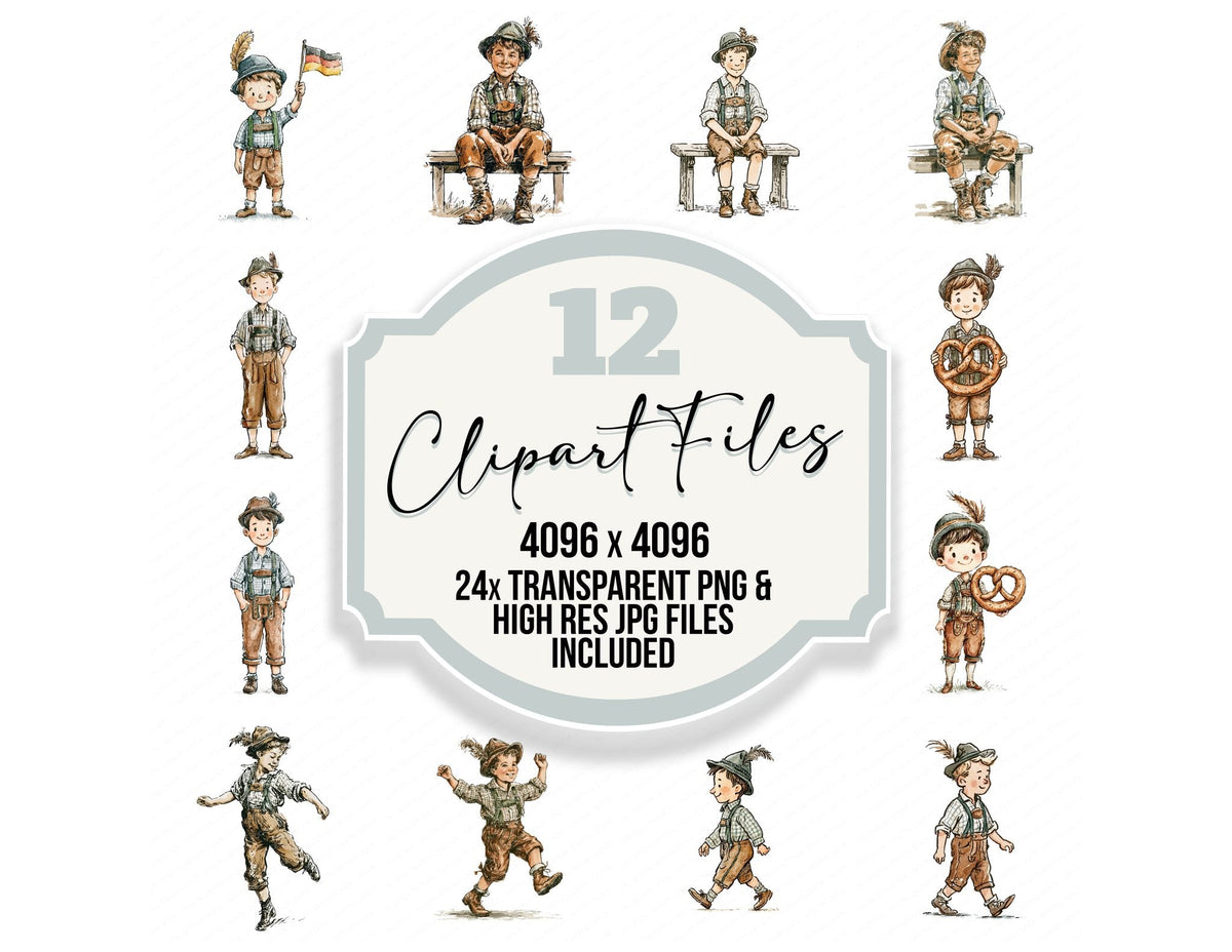Stylised German Boy Lederhosen Clipart Set (DDD018057)