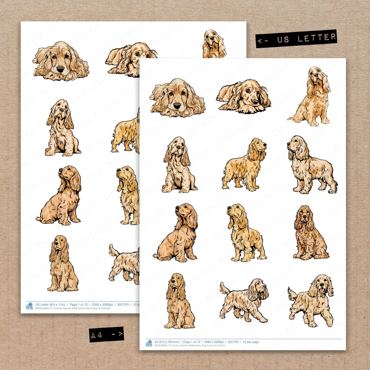 Cocker Spaniel Watercolour Dog Fussy Cut Sheets (DDD018068)