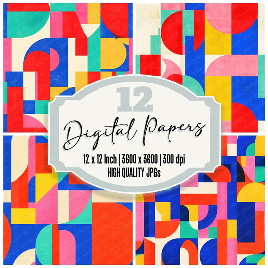 Colour Block Geometric Cream Cherry Cobalt Sunshine Mint Pink Seamless Digital Paper Pack (DDD018088)
