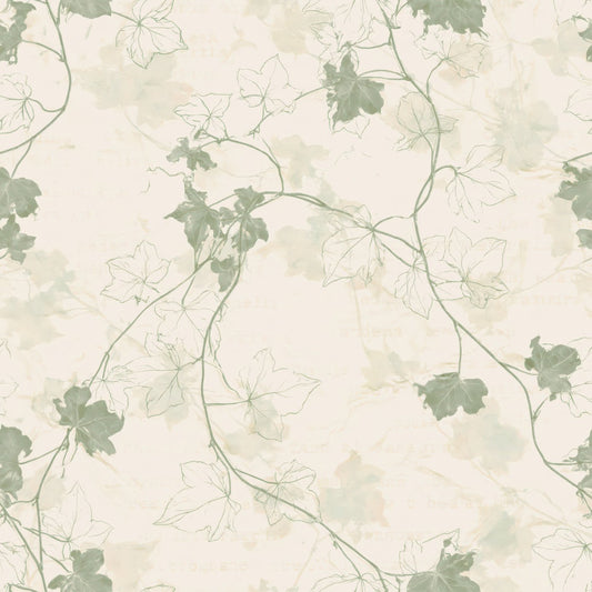 Single Trailing Ivy Leaf Wall Cream Dusty Ivy Green Bone digital paper shown full size