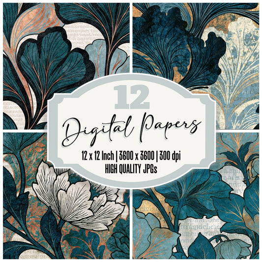 Beardsley Teal Pearl Abstract Digital Paper Pack (DDD018148)