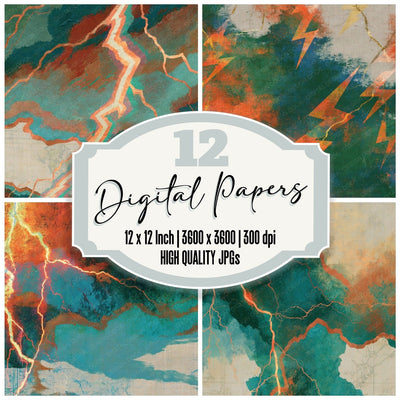 Egg Tempera Lightning Patina Linen digital paper pack cover showing four of the 12 papers