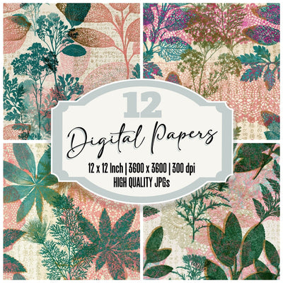 Lace Witch Herbs Pink Turquoise Seamless digital paper pack cover showing four of the 12 papers