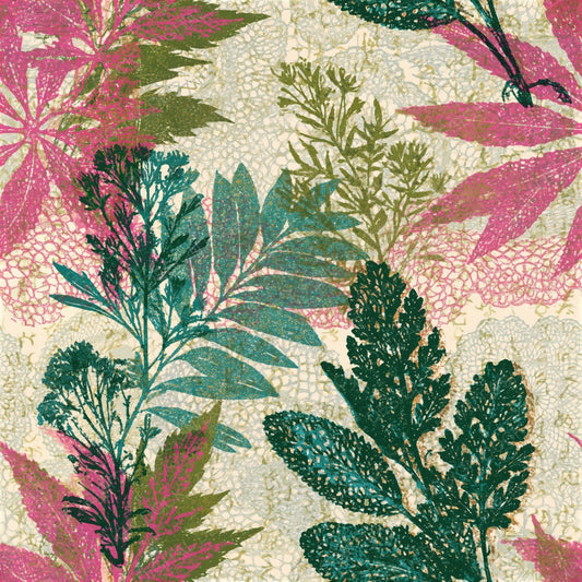 Single Lace Witch Herbs Pink Turquoise Seamless digital paper shown full size