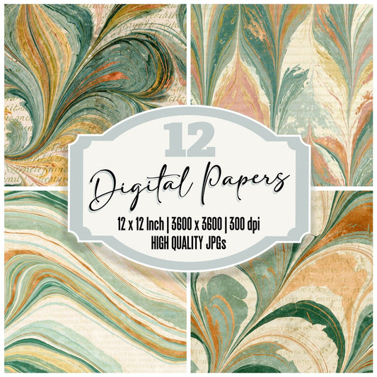 Paper Marbling Sage Primrose Abstract Digital Paper Pack (DDD018155)