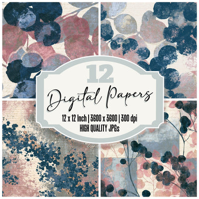 Colour Field Blueberries Ash Rose Seamless digital paper pack cover showing four of the 12 papers