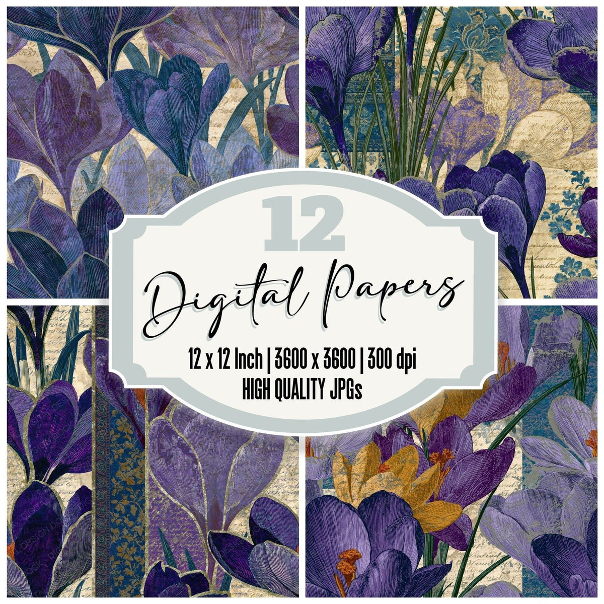 Victorian Crocus Amethyst Bone Seamless Digital Paper Pack (DDD018201)