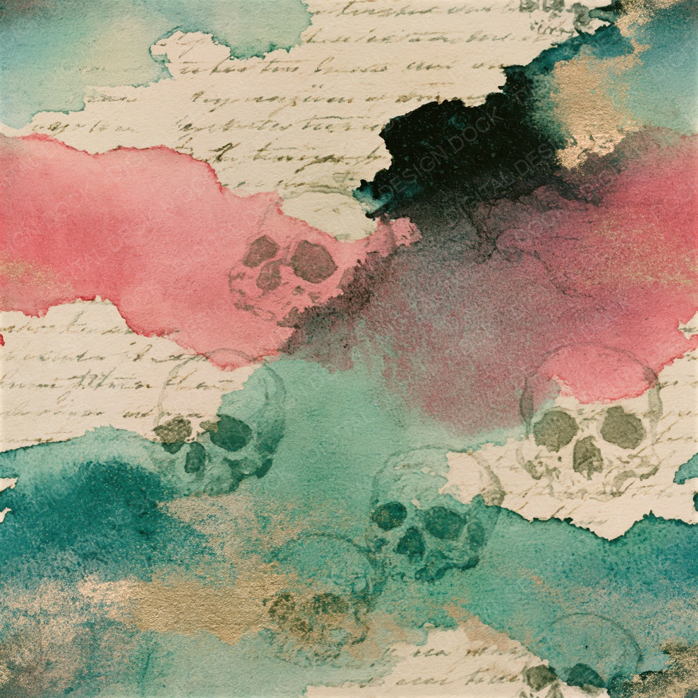 Ink Wash Skulls Cotton Candy Mint Seamless Digital Paper Pack (DDD018213)