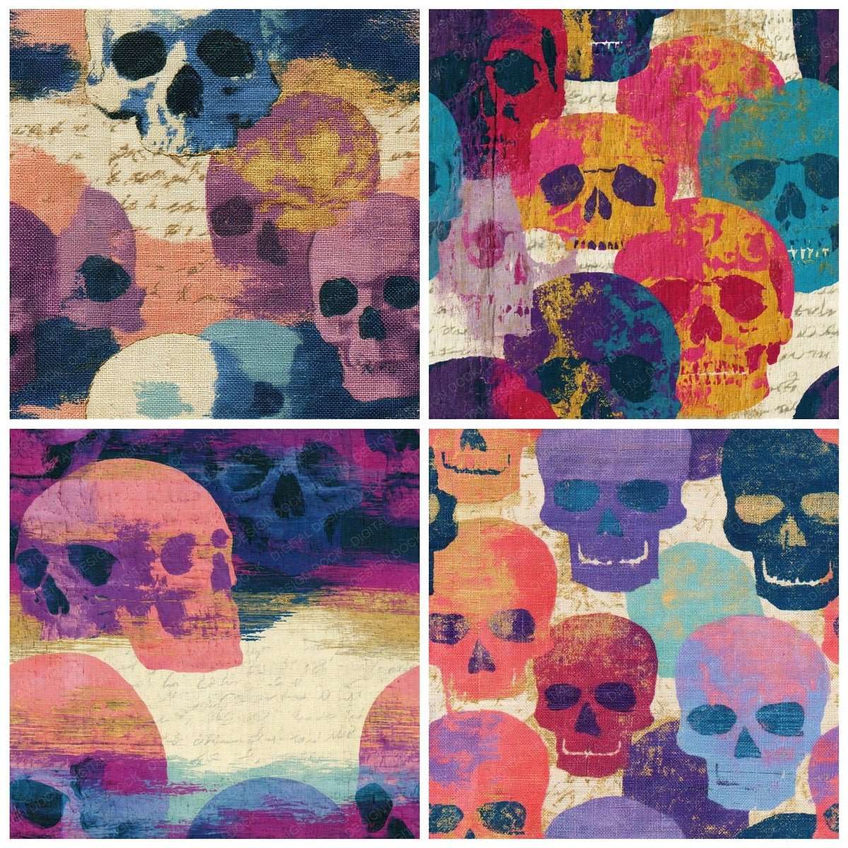 Kantha Skulls Rose Lilac Seamless Digital Paper Pack (DDD018214)
