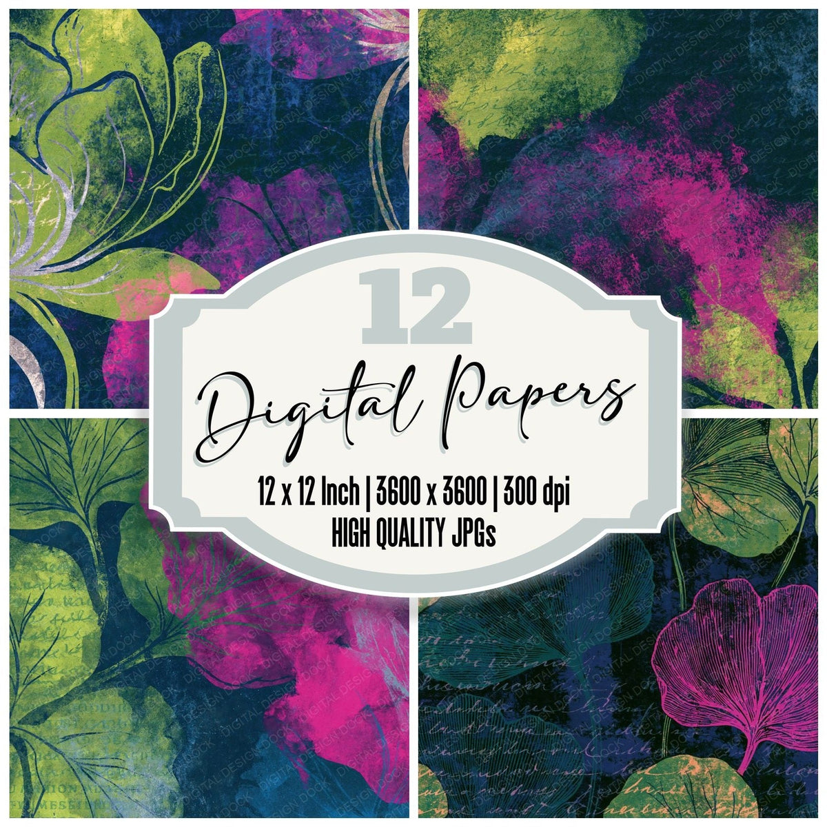 Edwardian Skulls Neon Magenta Abstract Digital Paper Pack (DDD018228)