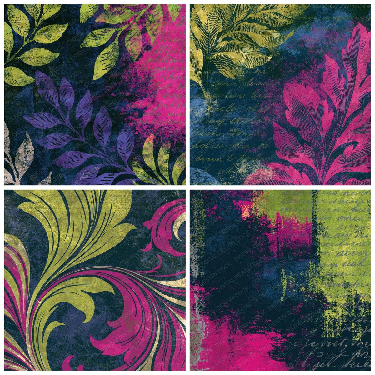 Edwardian Skulls Neon Magenta Abstract Digital Paper Pack (DDD018228)