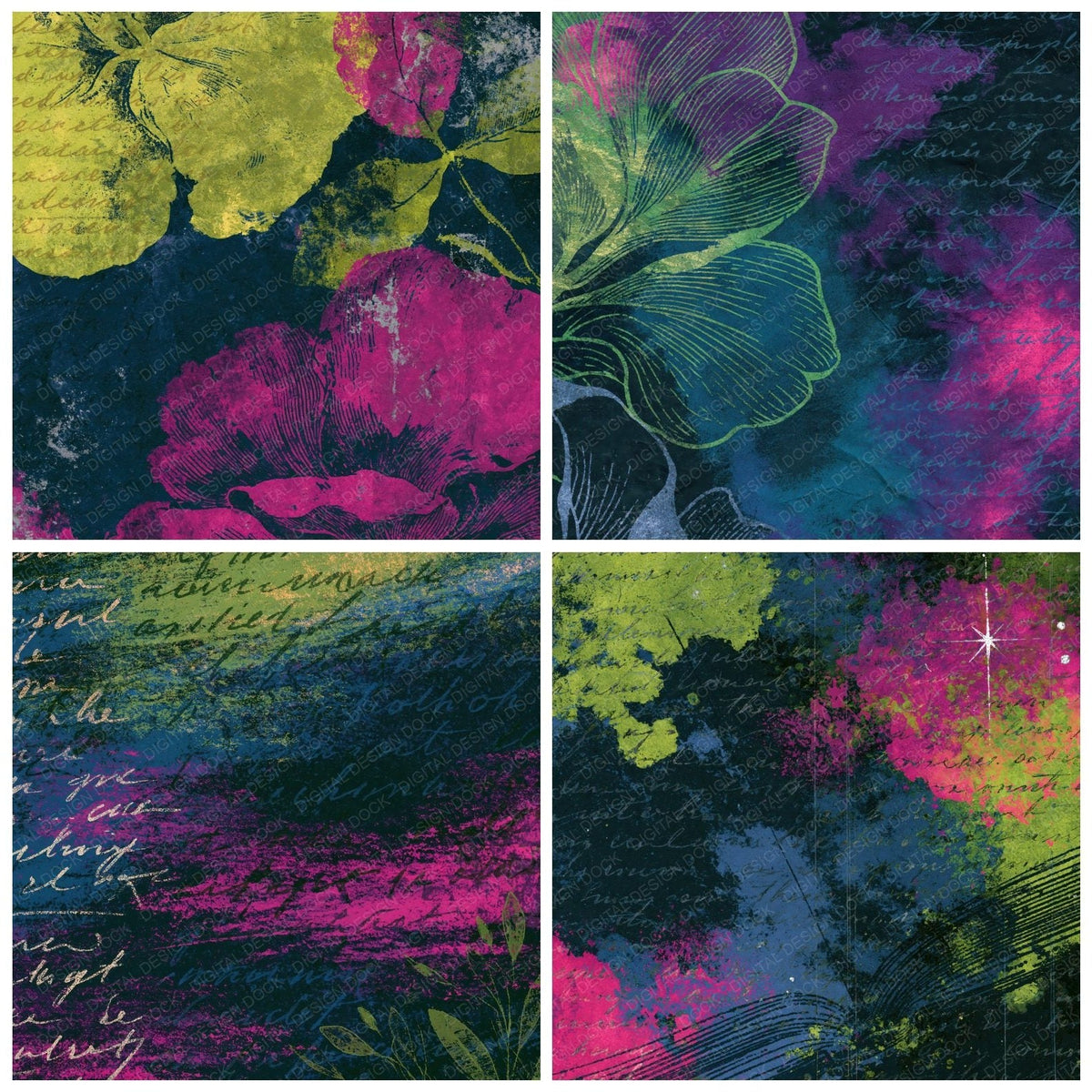 Edwardian Skulls Neon Magenta Abstract Digital Paper Pack (DDD018228)