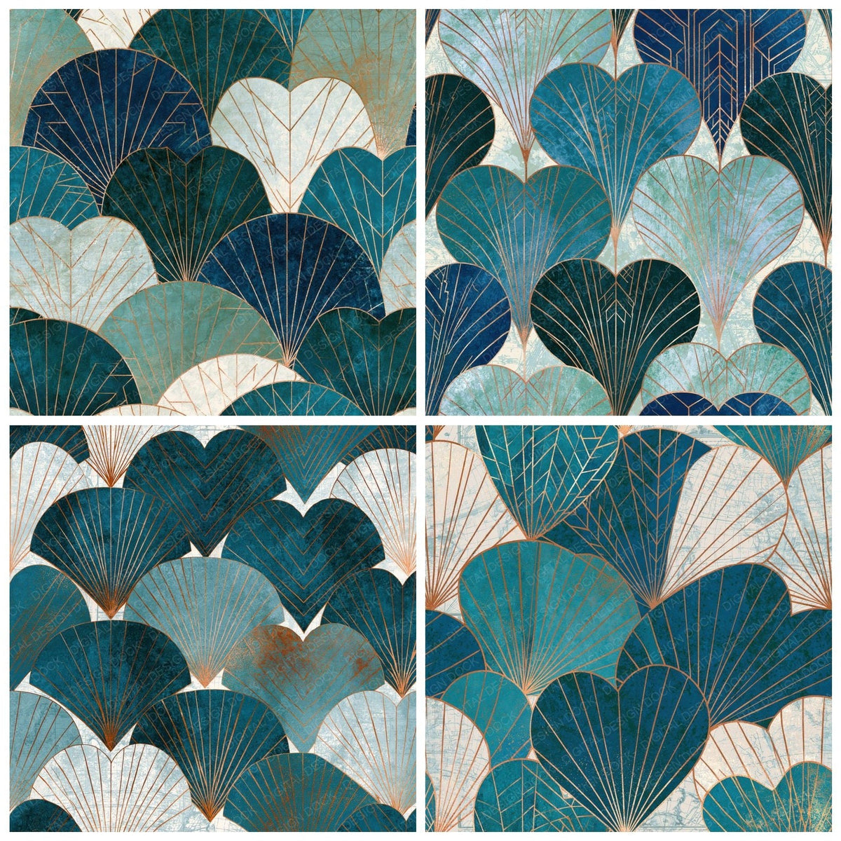 Art Deco Hearts Teal Pearl Abstract Digital Paper Pack (DDD018265)