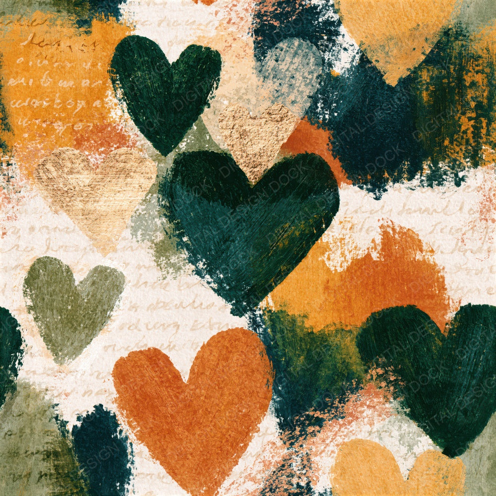 Gouache Hearts Amber Moss Seamless Digital Paper Pack (DDD018271)