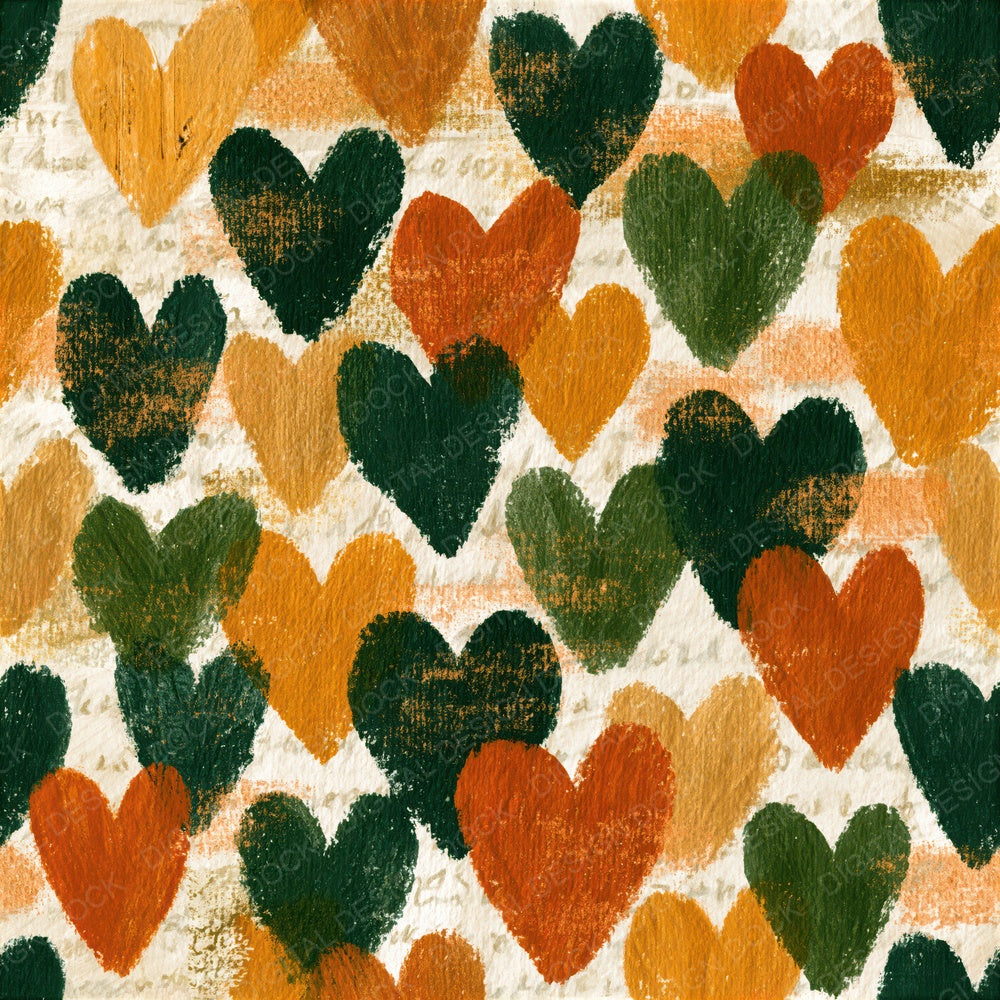 Gouache Hearts Amber Moss Seamless Digital Paper Pack (DDD018271)