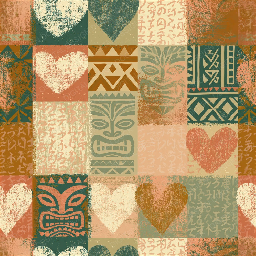 Tiki Hearts Sage Ivory Seamless Digital Paper Pack (DDD018281)