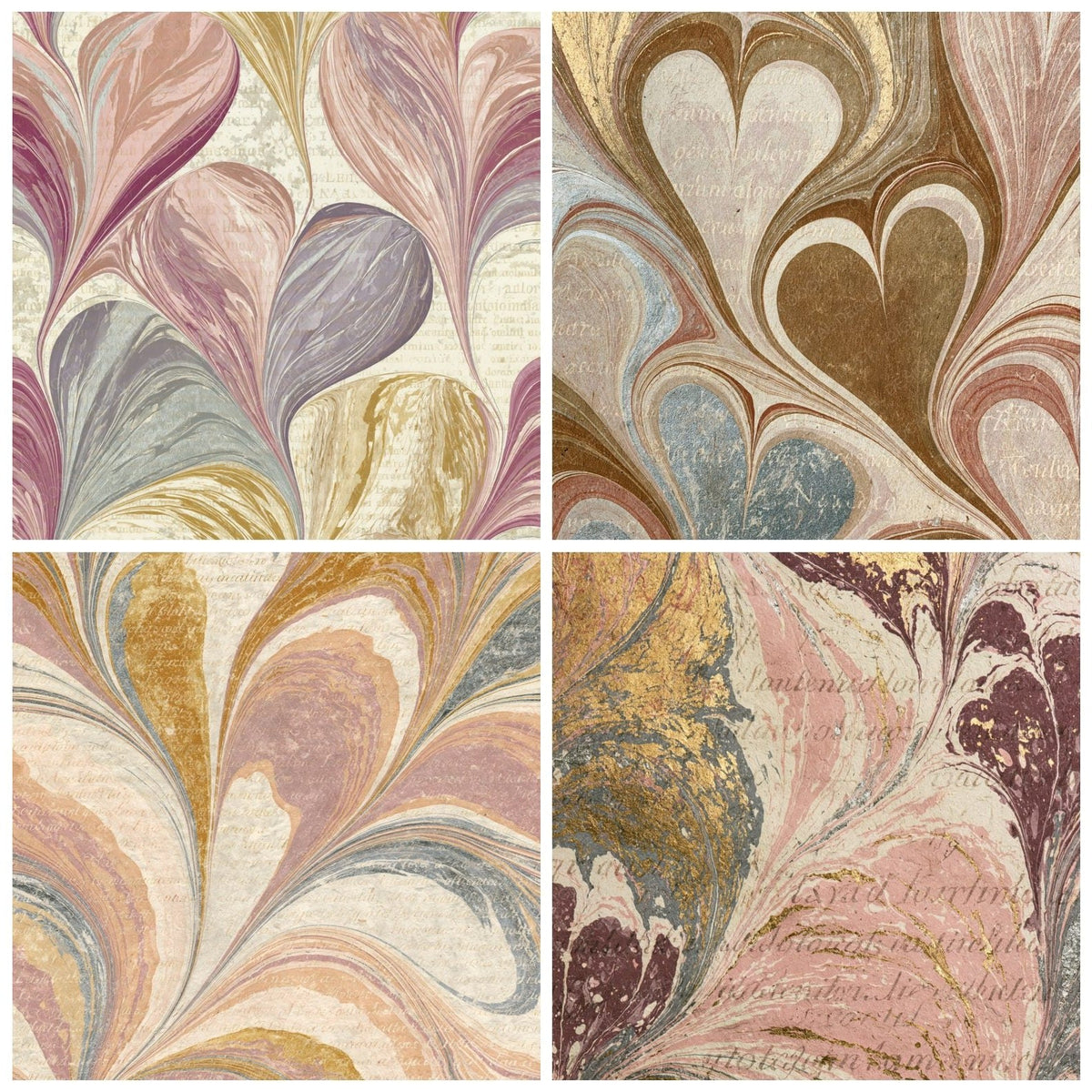 Paper Marbling Hearts Sepia Rose Abstract Digital Paper Pack (DDD018296)