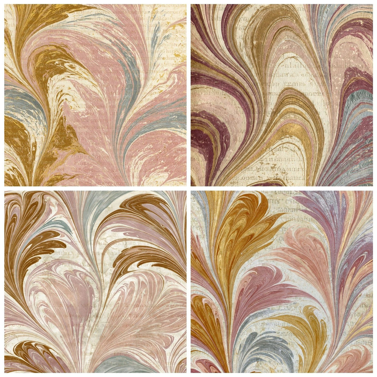 Paper Marbling Hearts Sepia Rose Abstract Digital Paper Pack (DDD018296)