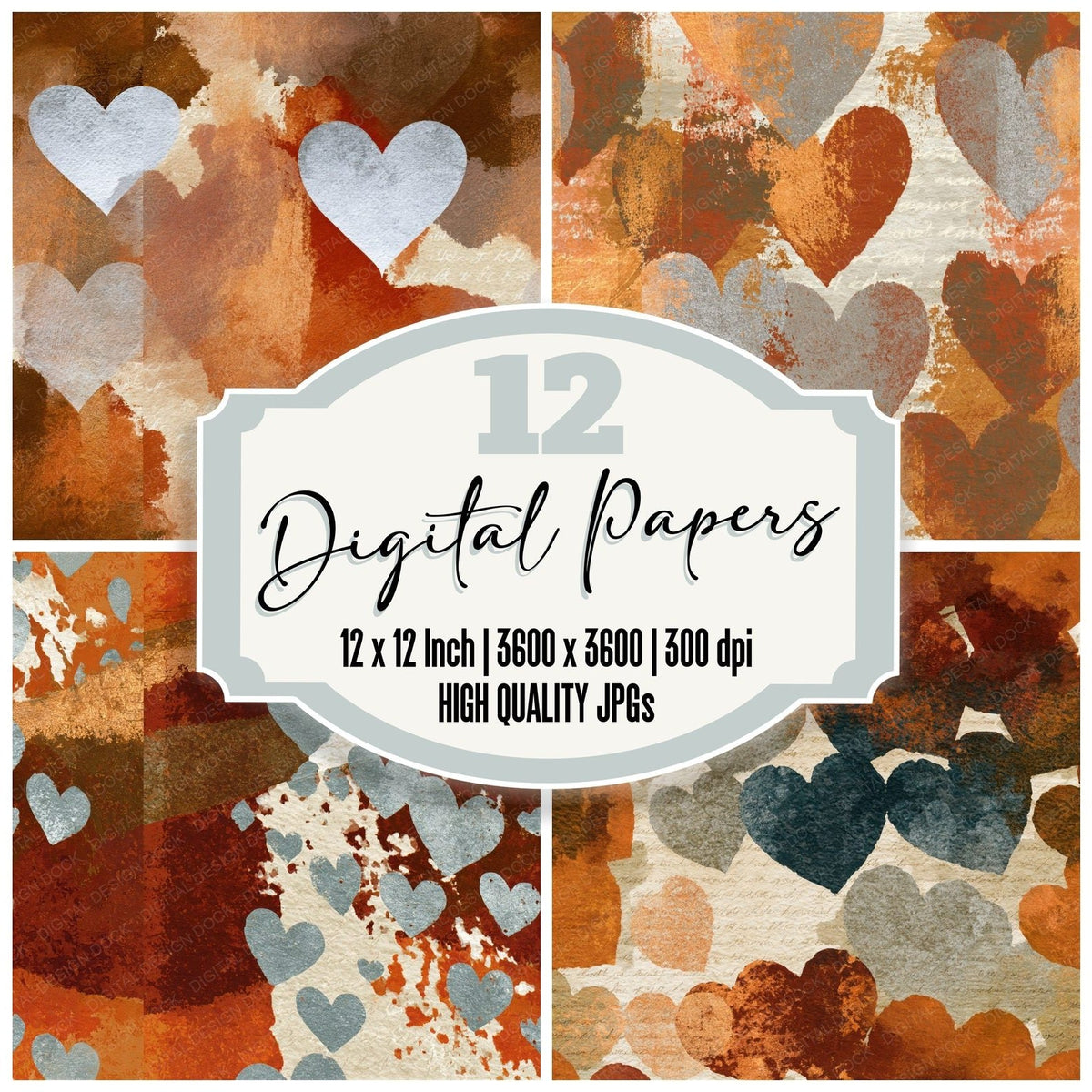 Photogram Love Hearts Rust Oat Seamless Digital Paper Pack (DDD018297)