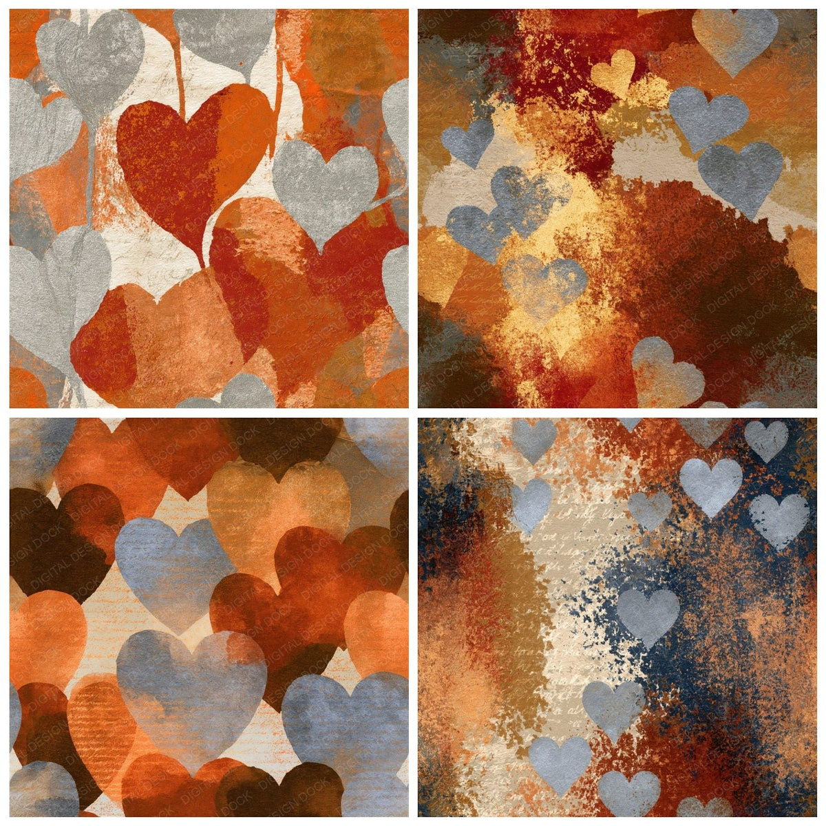 Photogram Love Hearts Rust Oat Seamless Digital Paper Pack (DDD018297)
