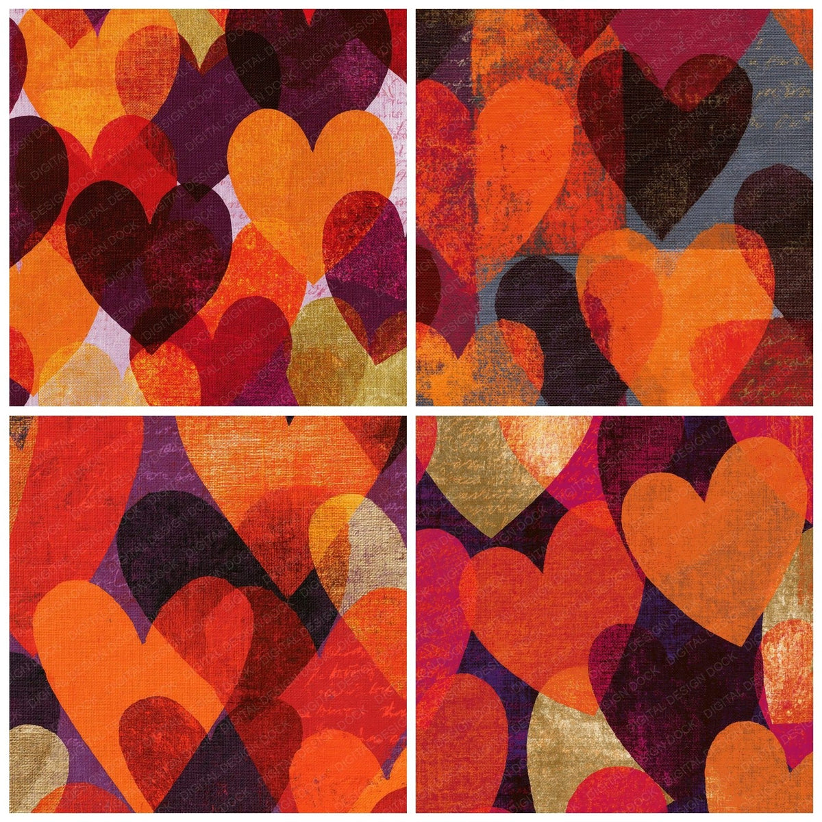 Screenprint Love Hearts Pumpkin Wine Abstract Digital Paper Pack (DDD018302)