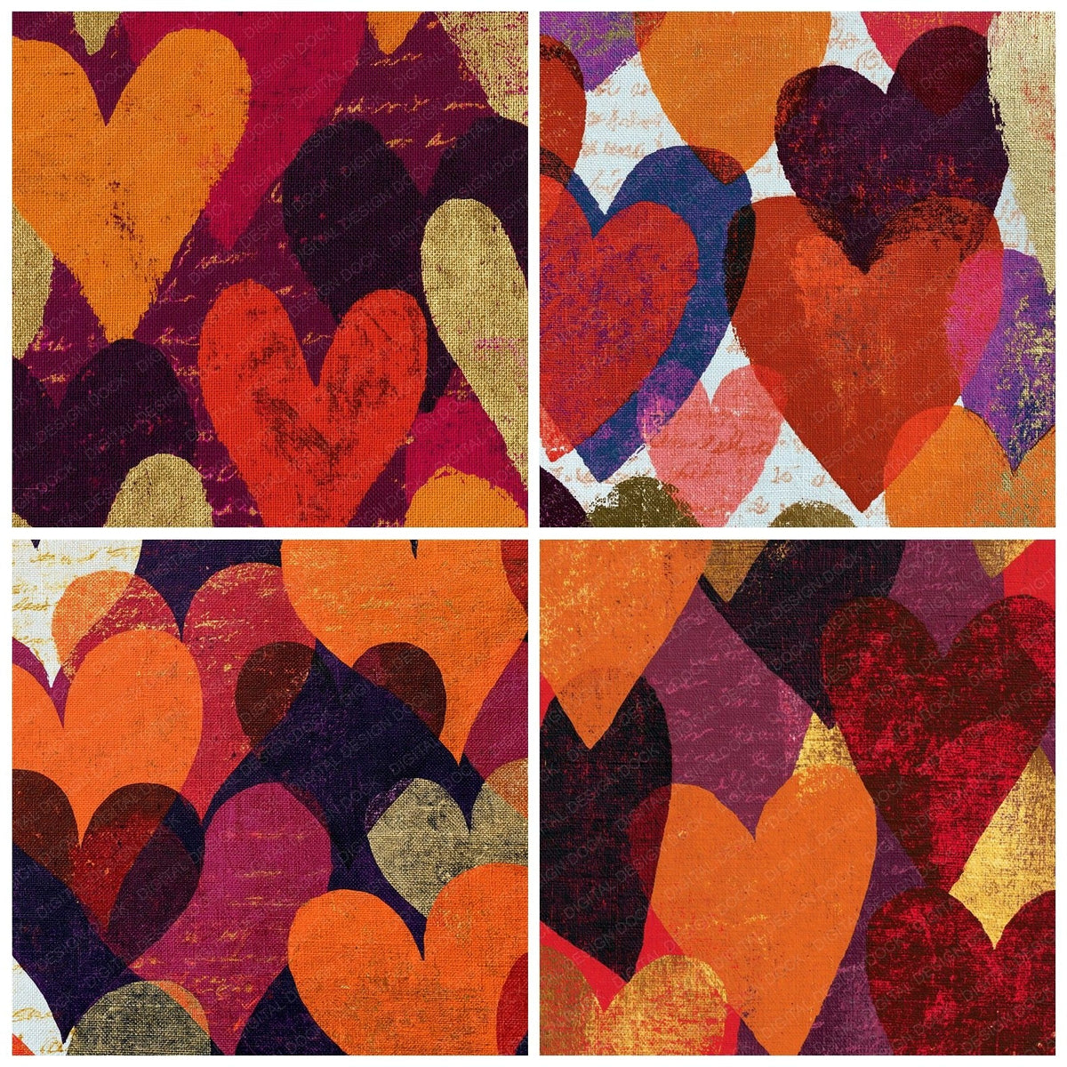 Screenprint Love Hearts Pumpkin Wine Abstract Digital Paper Pack (DDD018302)