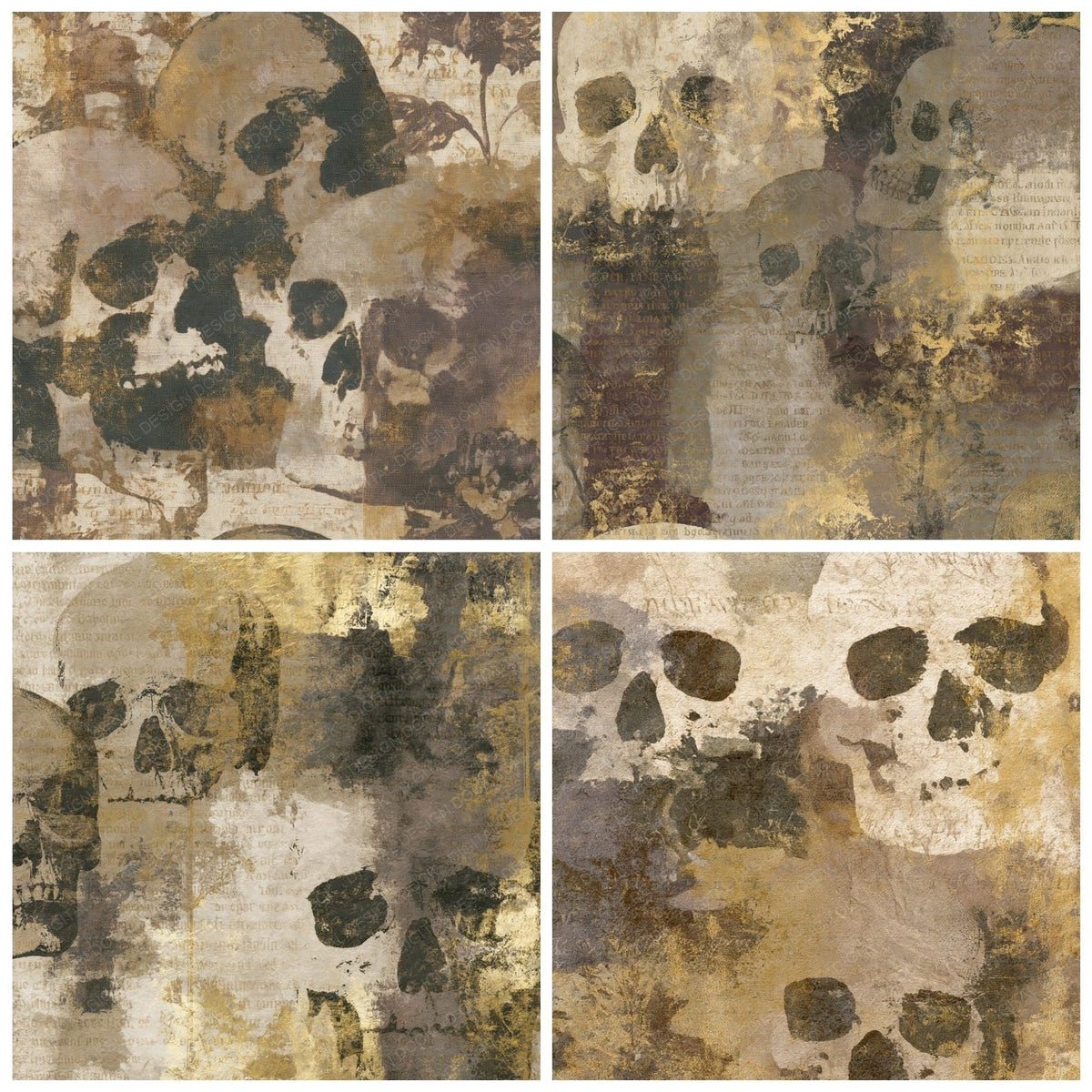 Haunted Skulls Sepia Mushroom Abstract Digital Paper Pack (DDD018311)