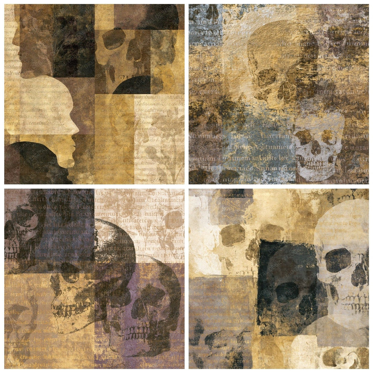 Haunted Skulls Sepia Mushroom Abstract Digital Paper Pack (DDD018311)