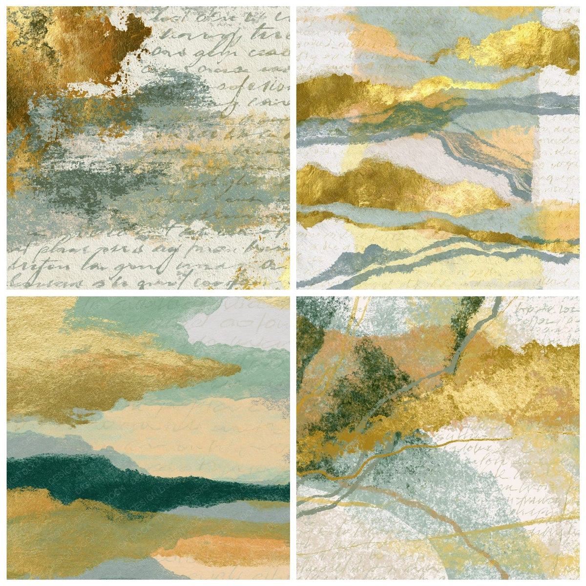 Drypoint Gold Leaf Sage Primrose Abstract Digital Paper Pack (DDD018326)