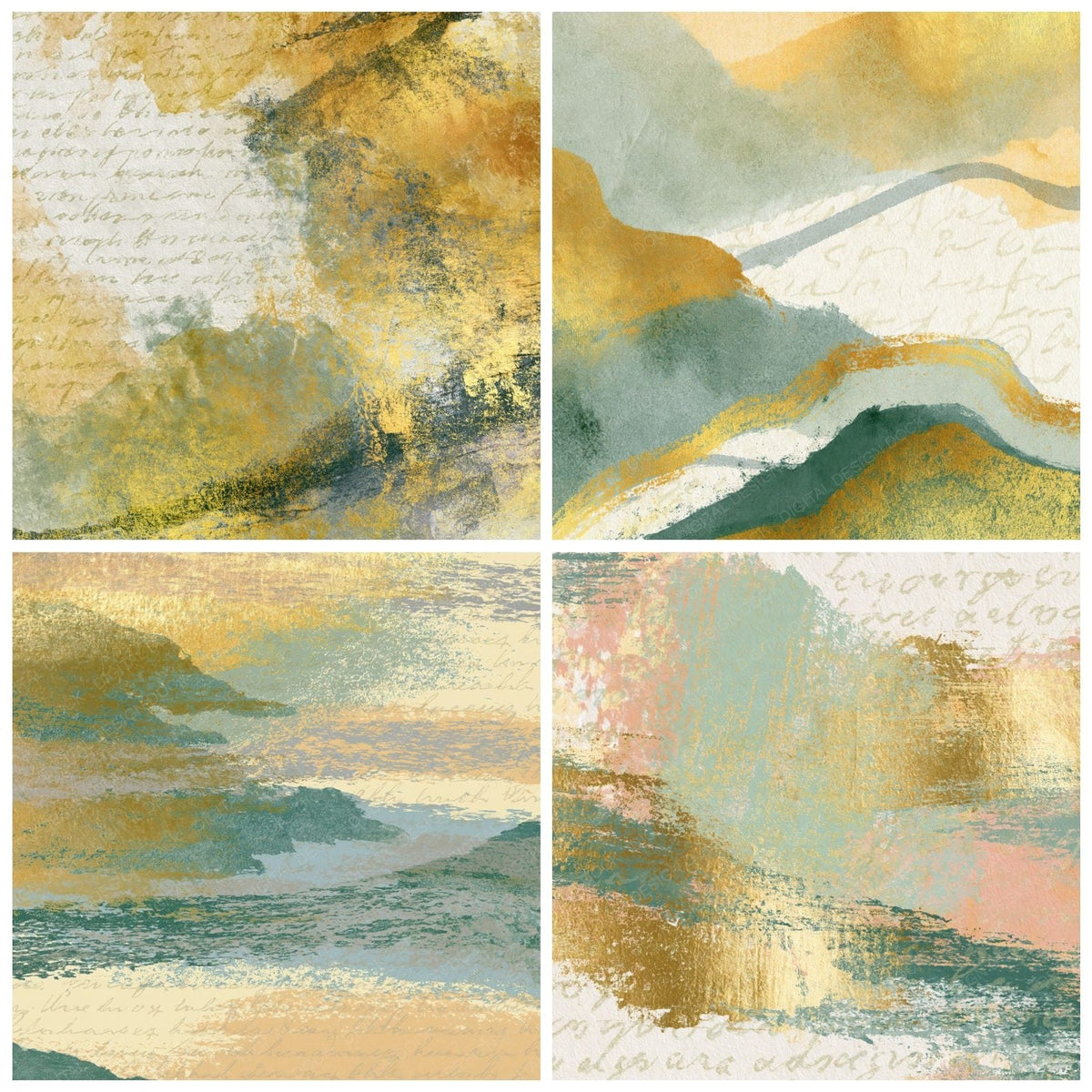 Drypoint Gold Leaf Sage Primrose Abstract Digital Paper Pack (DDD018326)